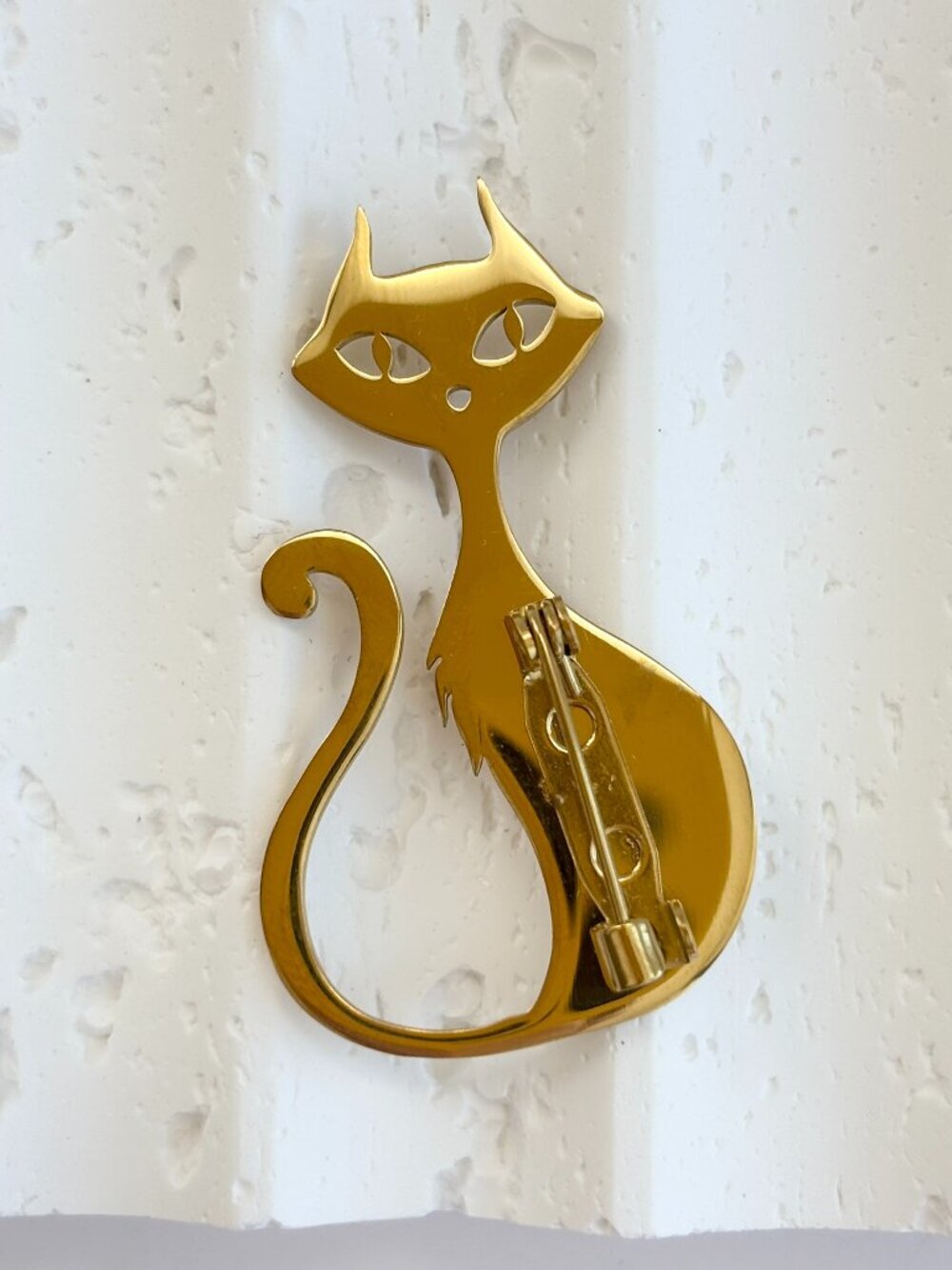 Kitten Cat Kitty Gold Toned Minimalist Cute Figural Brooch Pin - Picture 5 of 10
